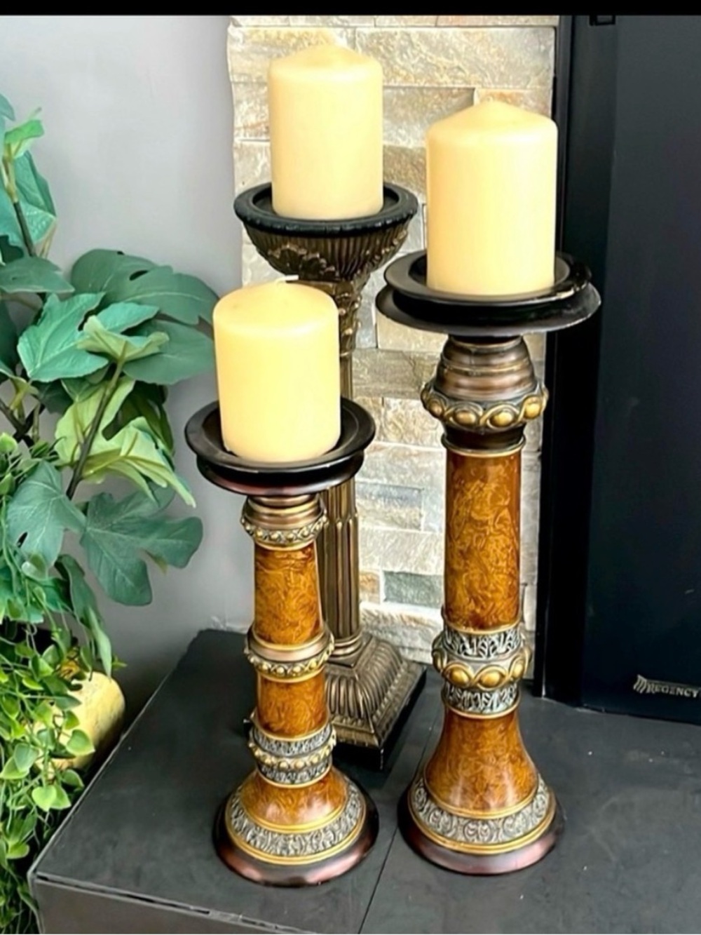Vintage Decorative Amber Brown Candle Holder Set of 3 - Home Accents